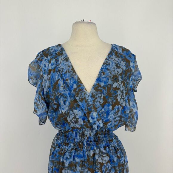 Le Ragazze Floral Maxi Dress XL Fit Flare Elastic Silk Blend Garden Party Fairy - Picture 3 of 16